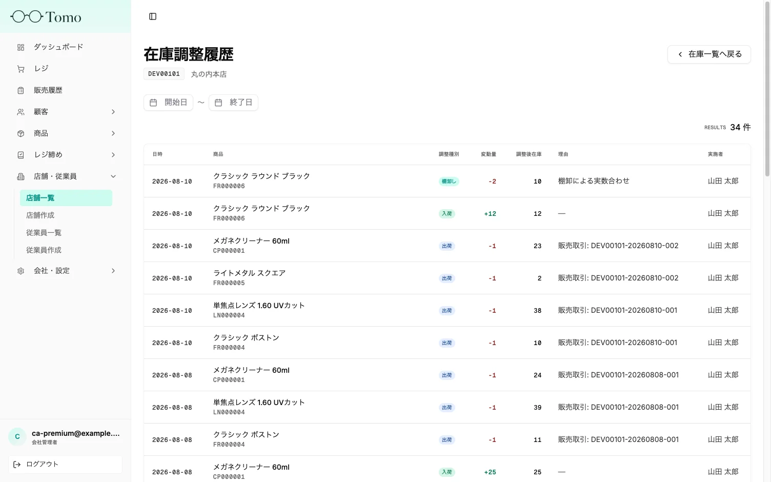 在庫調整履歴